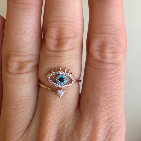 Rose gold evil eye Hamsa adjustable midi ring - Picture 3 of 4